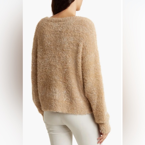 T Tahari Metallic Eyelash Knit Pullover Sweater size L, champagne - Picture 2 of 3